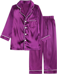 2pc Kids Satin š¦ilk šajamas Set Long Sleeve Solid šš£ Toddler Button š¦leepwear š”ightclothes Pocket šoungewear