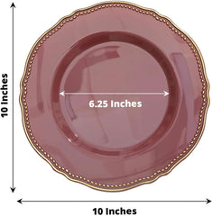 Efavormart 10 Pack | 9" Mauve/Gold Scalloped Rim Plastic Dinner Plates, Disposable Party Plates For Weddings Party Events