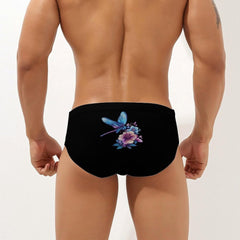 Butterflies with Floral Men's Swimsuit Brief Beach Shorts Bikini Swimwear Sexy Swimming Trunks