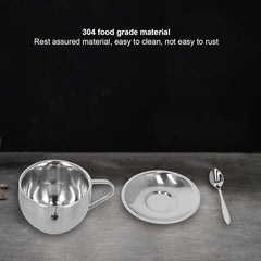 3PCS Coffee Cup Set, Stainless Steel Double Walled Mugs Milk Tea Cup with Saucer and Spoon for Latte, Cappuccino, Milk, Tea (Milan Double Layer Set-180ML)