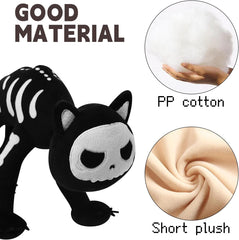 Halloween Stuffed Plush Toy, Skeleton Black Cat Stuffed Animal Plush Pillow, Black Cat Plushie Toys Gifts for Kids Adults Birthday Halloween Home Decor