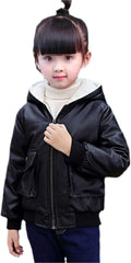 Yiqinyuan Children Teenage Girl Bikers Leather Hooded Jacket Fall Winter Windbreaker Coat Kids Girl's Outerwear Clothes