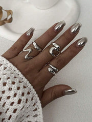 Vintage Geometric Round Open Ring Asymmetrical Liquid Design Jewelry Set for Women