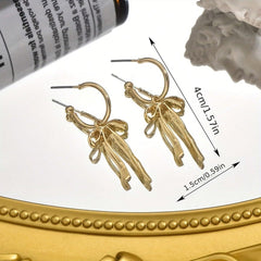 Gold Bow Earrings for Women Ribbon Bowknot Dangle Drop Earrings Pearl Bow Earring Christmas Jewelry Gifts for Women