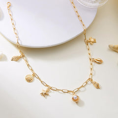 1PCS Star-shaped Necklace, Ocean Theme Layered Charm Necklace, Coastal Inspired Beach Jewelry, Nautical Statement Necklace for Women, Handmade Sea Creature Necklace (Gold)