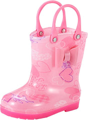 Rain Boots, Toddler Bowknot Fun Patterns Short Rain Boots, Kids Girls Boys Easy-On Handles Waterproof Rubber Shoes
