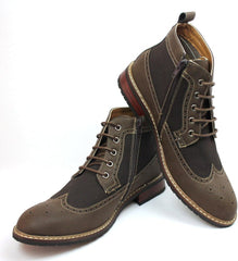 Ferro Aldo High Top Wing Tip Brogue Dress/Casual Chocolate Brown Boots Original Perforation 806278