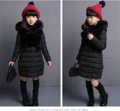 Yiqinyuan Girls Warm Winter Coat Fashion Long Kids Hooded Jacket Coat for Girl Outerwear Girls Clothes