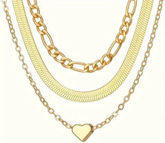 3 PCS Retro Classic Elegant Layered Heart Charm Chain Necklaces for Women, Women's Clavicle Chain Jewelry Set