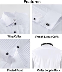 FAHIZO Men's White Tuxedo Shirt with Wing Collar, French Cuffs & Accessories