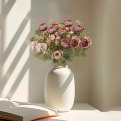 Artificial Flowers Fake Flower,Flower Bouquet with Rose Chamomile Green Leaves Realistic Reusable Non-Withering Home Wedding Party Faux Floral Plant Decoration Photo Props Wine Red