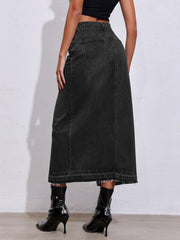 Fisoew Women's Long Denim Maxi Skirts High Waisted Frayed Hem Western Split Jean Skirt Streetwear