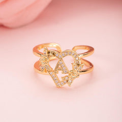 Fashionable Heart Shaped Cubic Zirconia Letter Detail Ring Women's Daily Wear Stylish Party Accessory Valentines Gift