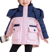 Girls Outdoor Down Jackets Kids Winter Insulated Puffer Toddler Coat Hooded Padded Jackets Zipped Travel Outerwear