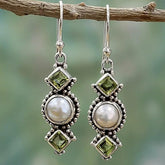 Bohemian Geometry Long Earrings Vintage Silver Green Crystal Dangle Drop Earrings For Women