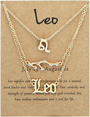 3 PCS Gold Layered Necklaces for Women, Gold Constellation Stackable Necklaces, Stylish Astrological Jewelry(Leo/Pisces)
