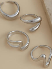 Vintage Geometric Round Open Ring Asymmetrical Liquid Design Jewelry Set for Women