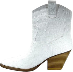 Women's Rhinestone Block Heel Mid Calf Short Ankle Booties Knee High Boots