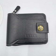 Zipper Wallet Men RFID Blocking Leather Bifold Credit Card Wallets,Black
