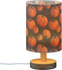 Glowing Pumpkins Star Bedside Table Lamp Small Desk Lamps Linen Fabric Shade Decorative Nightstand Lamp LED with USB Port Wood Base for Bedroom Living Room