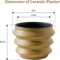 Irregular Large Ceramic Plant Pot, 7.9 Inch Indoor and Outdoor Garden Flower Pots, Ceramic Planter with Drainage Hole and Removable Rubber Plug for Home Décor, Brown