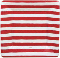 Caspari Red and White Stripe Square Paper Salad & Dessert Plates - Pack of 8