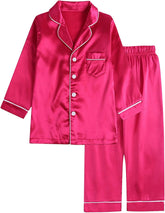 Boys Girls Silk 𝐏ajamas Set 2 Piece Button Sl𝐞epwear Long Sleeve Shirts Pants Solid 𝐏js Soft Loung𝐞wear for Teens