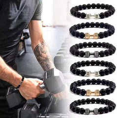 Black Frosted Stone Metal Dumbbell Bracelet for Men Women Couple Bracelets Punk Style Hand Jewelry