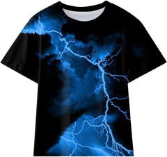 Boys Girls Summer Graphic T-Shirt Toddler Kids Short Sleeve Lightning Print Tee Tops Casual Loose Fit Comfort Clothes