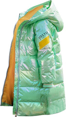 Boy's Girls Shiny Windproof Down Jacket Kids Long Sleeve Thicken Warm Fleece Hooded Jackets Outerwear Winter