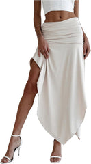 SOLY HUX Women's Ruched Asymmetrical Split Skirt Casual Maxi Skirts