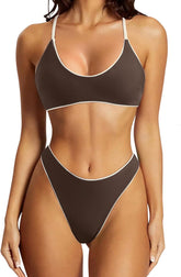 SUUKSESS Women High Waisted Thong Bikini Set Reversible String 2 Piece Swimsuit