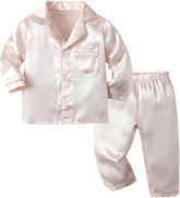 Kids Girls Boys Satin Pa𝐣amas Set Button Down Sleep Shirt Top+Long Pants Bottoms Slee𝐩wear Loun𝐠ewear