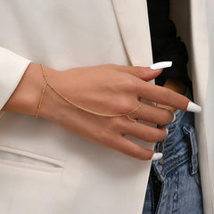 1/2pcs Fashion Hand Chain Bracelet Ring Gold Plated Handmade Link Chains Connecting Bracelets Hand Jewelry for Women