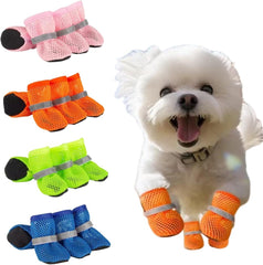 4pcs Dog Boots,Summer Hot Pavement, Water-Resistant in Rainy Weather, Outdoor Walking, Indoor Hardfloors Skid-Resistant Sole, Pink, M