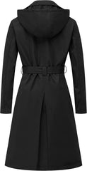 CREATMO US Women's Long Trench Coat Double-Breasted Classic Lapel Overcoat Belted Slim Outerwear Coat with Detachable Hood