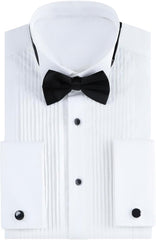 Gollnwe Tuxedo Shirts for Men Wing Collar French Cuff with Cufflinks and Bow Tie