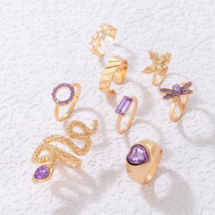 Butterfly-Dragonfly Star & Serpentine Ring Set, Stylish Women's Gift, Multi-Style Stackable Jewelry