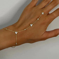 Dainty Hand Chain Bracelet for Women Elegant Gold Ring Bracelet Trendy Hand Jewelry Gift