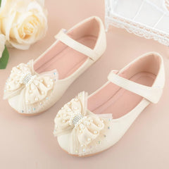 Dress Shoes for Girls Bow Flower Girl Mary Jane Flat Comfortable Soft Sole Dress Shoes for Wedding Party