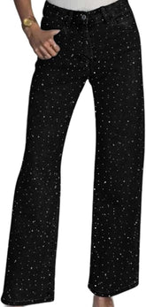Famnbro Womens Rhinestone Jeans Baggy Y2K High Waisted Straight Wide Leg Sparkly Bling Glitter Denim Pants