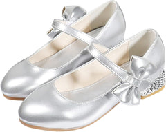 Girls Mary Jane Dress Shoes for Kids Bowknot Hook and Loop Low Heel Flower Girl Wedding Flat𝘀 Princess Shoes
