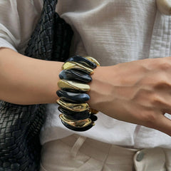 Gold Bangle Bracelets Resin Dyed Wide Face Cuff Bold Fashion Jewelry Stylish Layered Wristwear