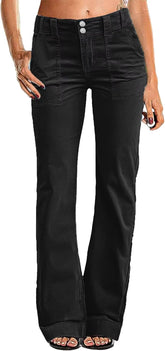 Flamingals Women's Wide Leg Pants for Women Mid Waist Dress Flare Straight Leg Corduroy Pants Workout Jeans Trendy