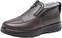 Men's Leather Slip On Platform Snow Boots Winter Warm Fur Lined High Top Non-Slip Outdoor Sneakers Boots Comfort Office Dress Walking Loafers Shoes