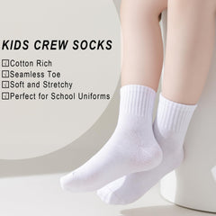 EPEIUS Unisex Kids Crew Socks Soft Cotton Seamless School Socks for Girls Boys Dress Sox White Black Navy 4/6/8 Pairs