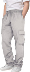 Cargo Sweatpants for Boys Kids Cotton Drawstring Elastic Waist Loose Joggers Running Sweat Pants with Pockets
