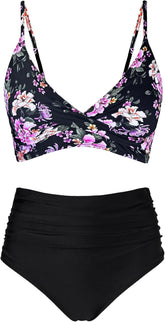 Women's High Waisted Bikini Sets Push Up Twist Front Spaghetti Straps Ruched Two Piece Swimsuit Bathing Suit