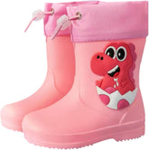 Toddler Dinosaur Rain Boots with Adjustable Buckle Infant Lightweight Non Slip Rainboots Kids Boys Boat Shoes