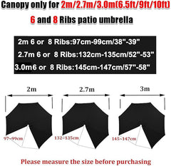 6.5ft 9ft 10ft Patio Umbrella Replacement Canopy, Outdoor Market Table Yard Parasol Replacement Top Cover, Garden Umbrella Canopy Cloth Replacement